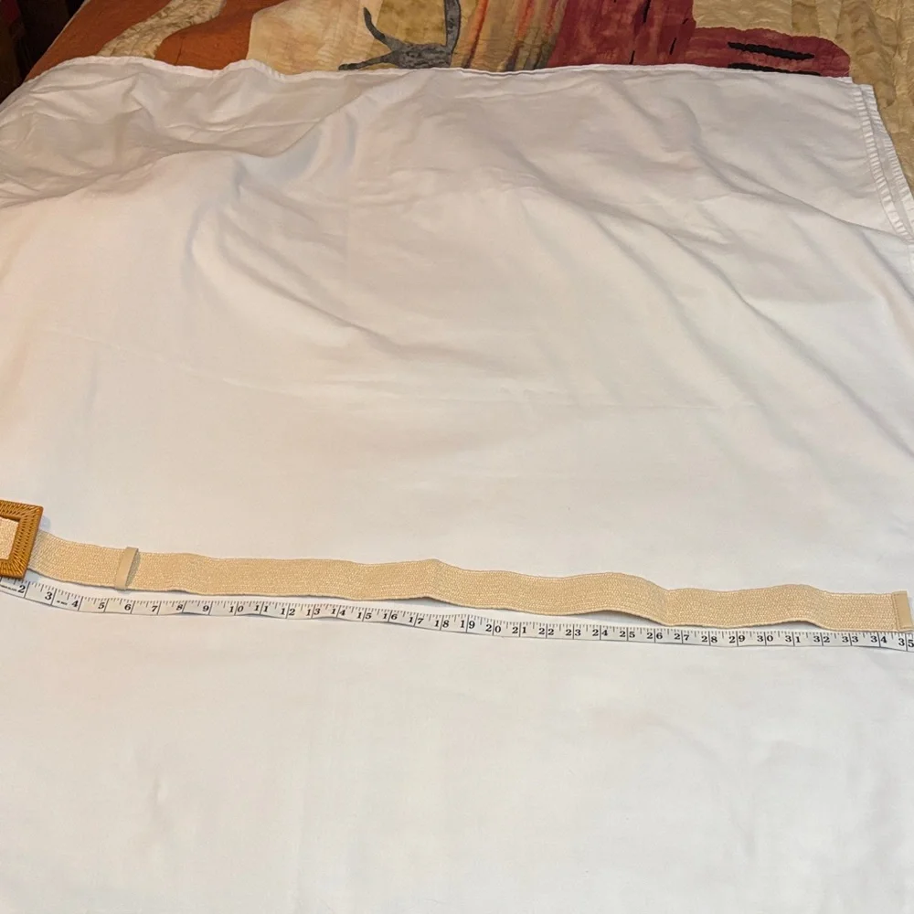 Woven Cream Wide Women’s Belt with Brown Woven Straw-Look Buckle